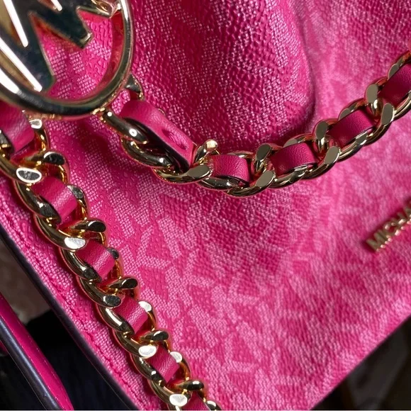 Michael Kors Mina Signature Logo Chain Pink Crossbody Shoulder Bag New - Picture 8 of 16
